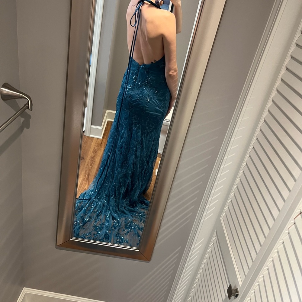 Elegant Teal Halter Gown
